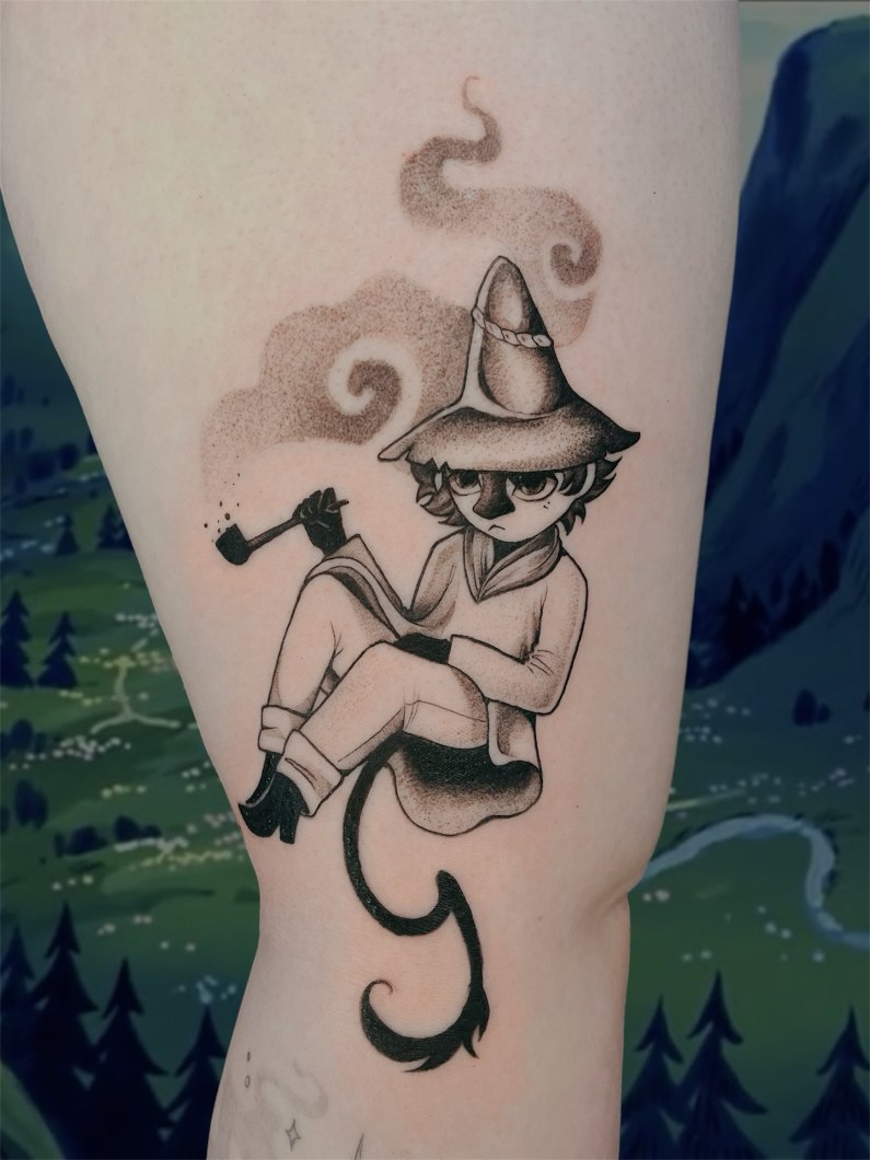 Aadan tatuointityö — mustavalkoista kuvitusta.