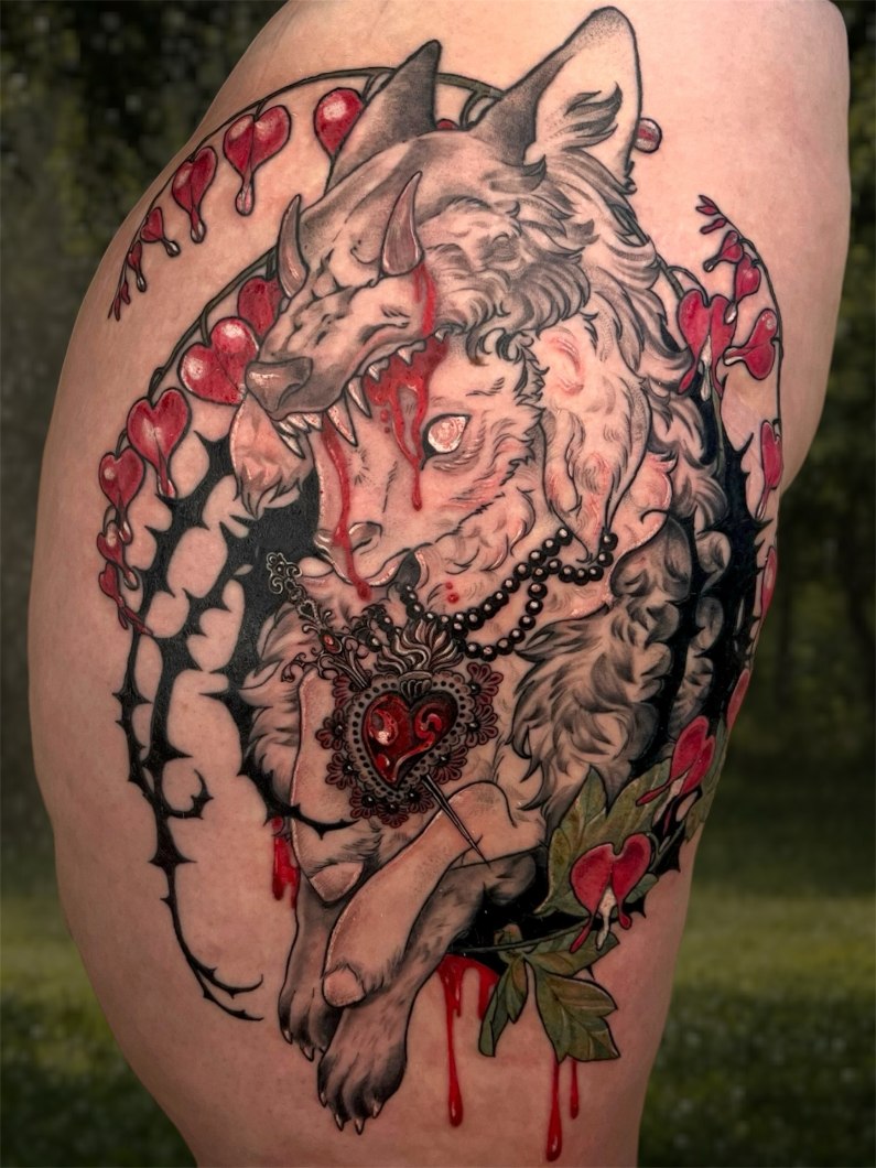 Aadan tatuointityö — mustavalkoista kuvitusta.